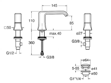 ITALY CRIIT205 - 3 hole countertop washbasin tap by CRISTINA Rubinetterie - view 3